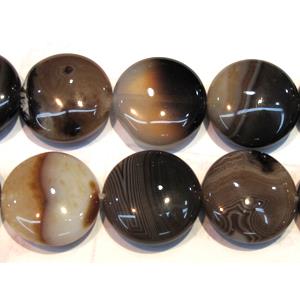coffee stripe Agate beads, flat round, 12mm dia, 33pcs per st