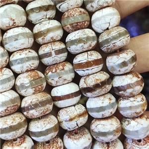 tibetan style agate beads, coffee, faceted rondelle, approx 10x14mm