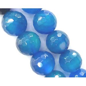 faceted round Agate beads, blue, 12mm dia, approx 31pcs per st