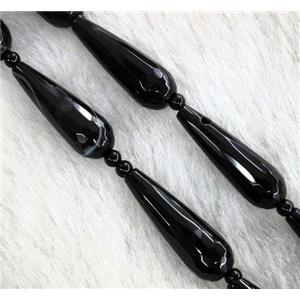 black agate beads, faceted 3D-teardrop, approx 10-30mm