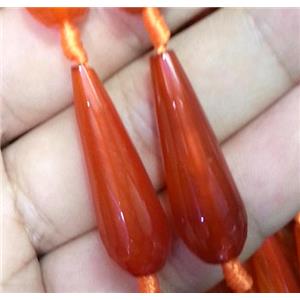 red agate beads, faceted teardrop, approx 10x30mm, 15.5 inches