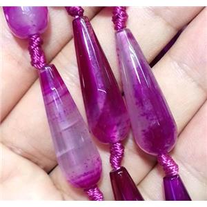 agate beads, faceted teardrop, hot-pink, approx 10x30mm, 15.5 inches
