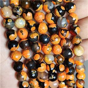 faceted round Dichromatic Agate Beads, orange, 8mm dia, 50pcs per st