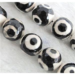 tibet style agate beads, skyeye, faceted round, approx 12mm dia, 15.5 inches