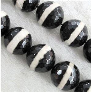 tibetan style agate beads, faceted round, black, approx 14mm dia, 25pcs per st