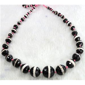 tibetan style agate bead for necklace, faceted round, approx 6-20mm dia