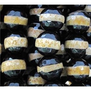 tibetan style Agate beads, faceted round, approx 12mm dia, 15.5 inches