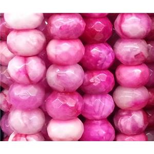 crazy agate bead, faceted rondelle, hotpink, approx 8x12mm, 15.5 inches