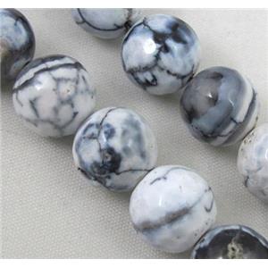 fire Agate beads, faceted round, white, 12mm dia, approx 33pcs per st