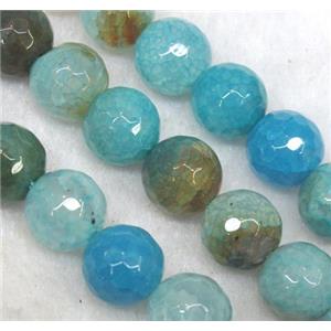 agate beads, faceted round, blue, approx 10mm dia, 15.5 inches