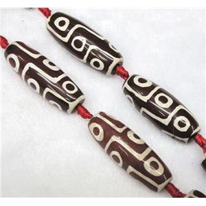 tibetan style agate beads, barrel, dark-red, approx 14x40mm, 8pcs per st
