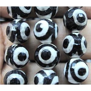 Tibet Agate stone beads, faceted round, evil eye, 12mm dia, approx 33pcs per st
