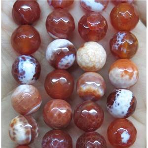 red Fire Agate beads, faceted round, approx 10mm dia