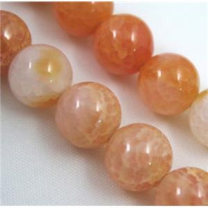 fire agate beads, round, orange, approx 14mm dia, 15.5 inches