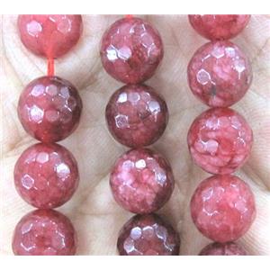 agate bead, faceted round, red, approx 10mm dia