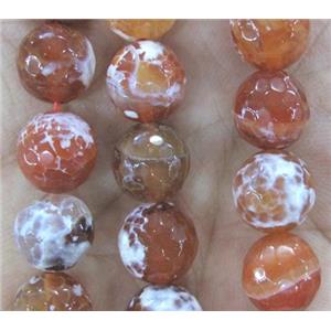 orange Fire Agate beads, faceted round, approx 12mm dia