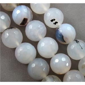 faceted round Heihua Agate beads, white, 10mm dia, approx 40pcs per st