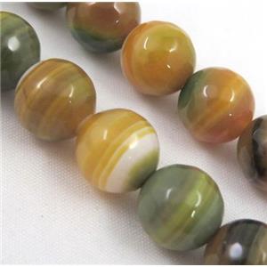 stripe agate beads, faceted round, yellow, approx 10mm dia, 15.5 inches