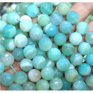 stripe agate beads, blue amazonited color, faceted round, approx 10mm dia, 15.5 inches