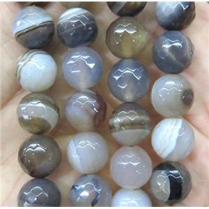 botswana agate beads, faceted round, grey dye, approx 6mm dia