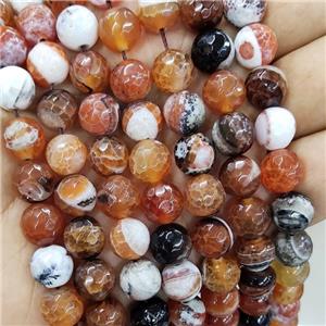 red Fire fancy Agate beads, faceted round, 10mm dia, approx 40pcs per st