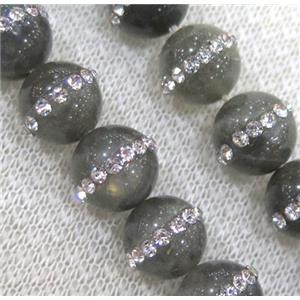 round labradorite beads with rhinestone, approx 10mm dia