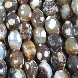 fire agate beads, faceted barrel, coffee, approx 13x18mm, 15.5 inches