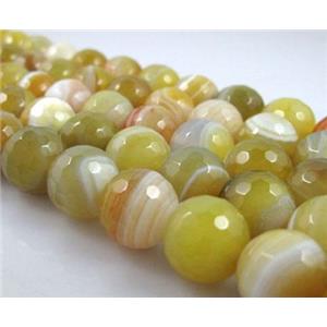 stripe agate beads, faceted round, olive, 14mm dia, approx 28pcs per st