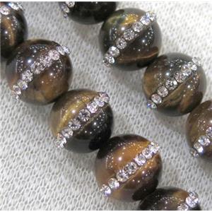 tiger eye beads with rhinestone, round, approx 8mm dia