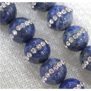 lapis lazuli beads paved rhinestone, round, approx 10mm dia