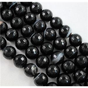 black Stripe Agate Beads, faceted round, 16mm dia, approx 24pcs per st