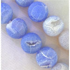 blue Frosted Agate Beads with druzy, round, approx 8mm dia