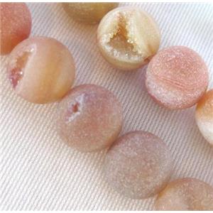Frosted Agate Beads with druzy, round, gray-orange, approx 10mm dia
