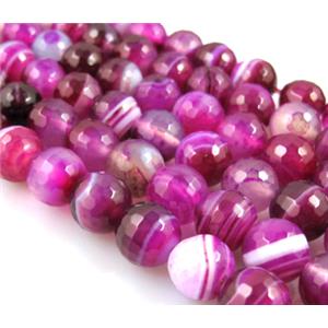 hotpink Stripe Agate Beads, faceted round, 18mm dia, approx 22pcs per st