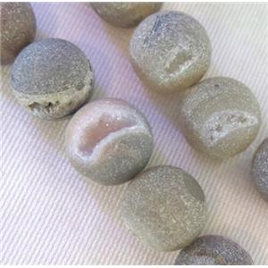 Frosted Druzy Agate Beads, round, gray, approx 12mm dia