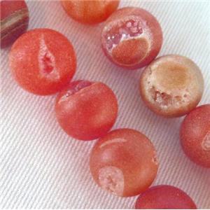Frosted Agate Druzy Beads, round, red, approx 10mm dia
