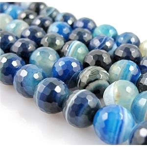 blue Stripe Agate Beads, faceted round, 14mm dia, approx 28pcs per st