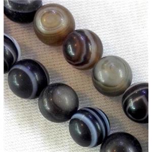 round matte stripe agate beads, eye, coffee, approx 10mm dia, 15.5 inches