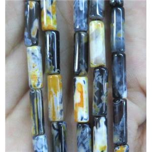 Dichromatic Agate beads, tube, yellow, approx 4x13mm