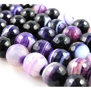 purple Stripe Agate Beads, faceted round, 12mm dia, approx 33pcs per st