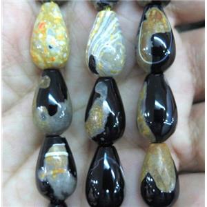 Dichromatic Agate beads, teardrop, yellow, approx 8x12mm, 32pcs per st