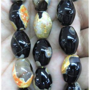 Dichromatic Agate beads, barrel, yellow, approx 13x18mm, 22pcs per st