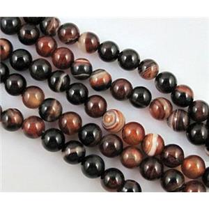 round Stripe Agate Beads, red coffee, 8mm dia, approx 50pcs per st