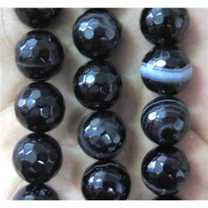 black agate beads, faceted round, approx 12mm dia