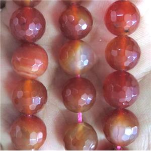 ruby red agate bead, faceted round, approx 10mm dia