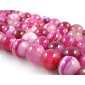 round hotpink Stripe Agate Beads, 10mm dia, approx 40pcs per st