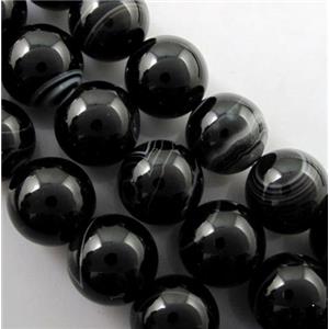 round black Stripe Agate Beads, 14mm dia, approx 28pcs per st