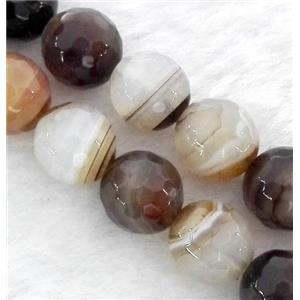 stripe agate beads, faceted round, coffee, approx 10mm dia