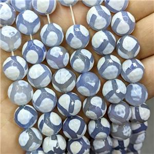 Tibetan Agate Beads Faceted Round Blue Dye B-Grade, approx 10mm dia