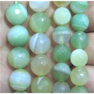 green striped Agate Beads, faceted round, approx 12mm dia